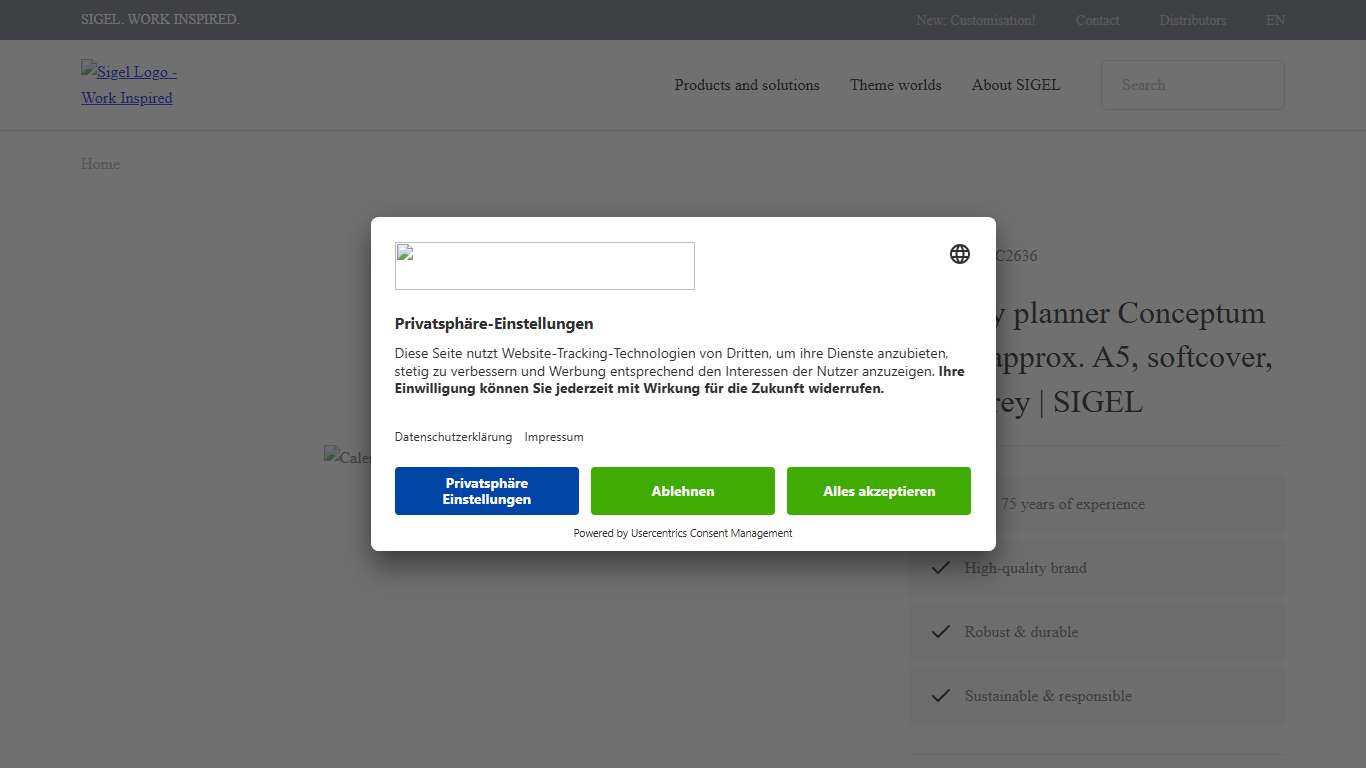 Weekly planner Conceptum 2026, approx. A5, softcover, dark grey | SIGEL